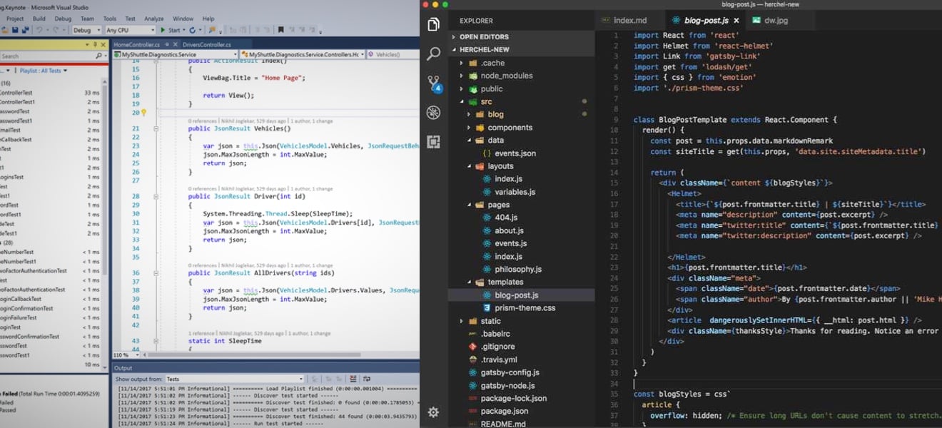 Old VS Studio vs new VS Code.