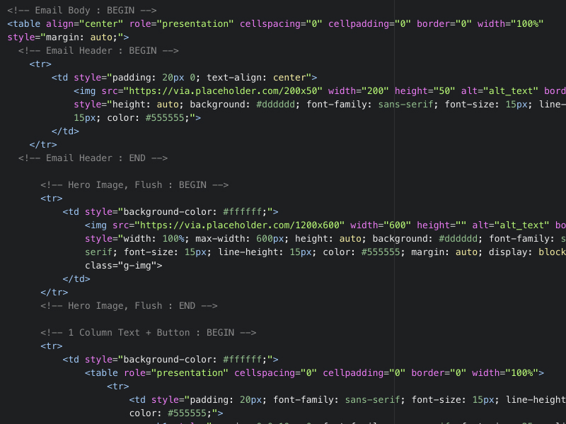 Screenshot of email code in a code editor.