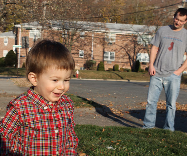 Sebastian and I running around outside.