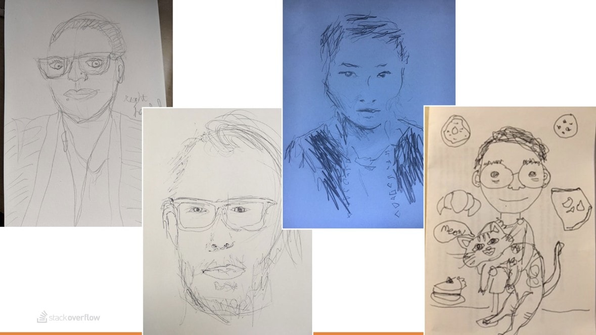 Non-dominant-hand self-portrait examples.