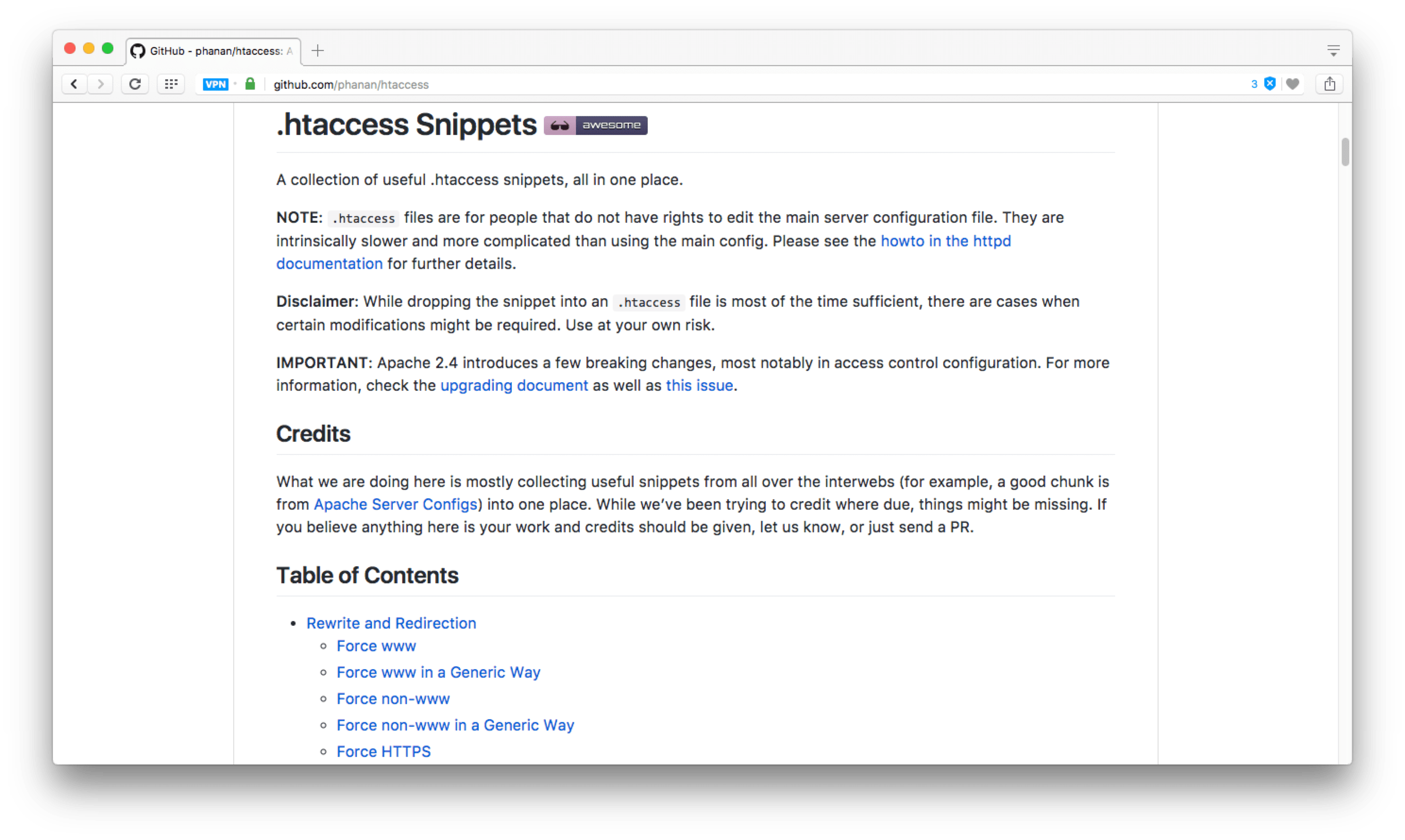 .htaccess snippets GitHub repo.