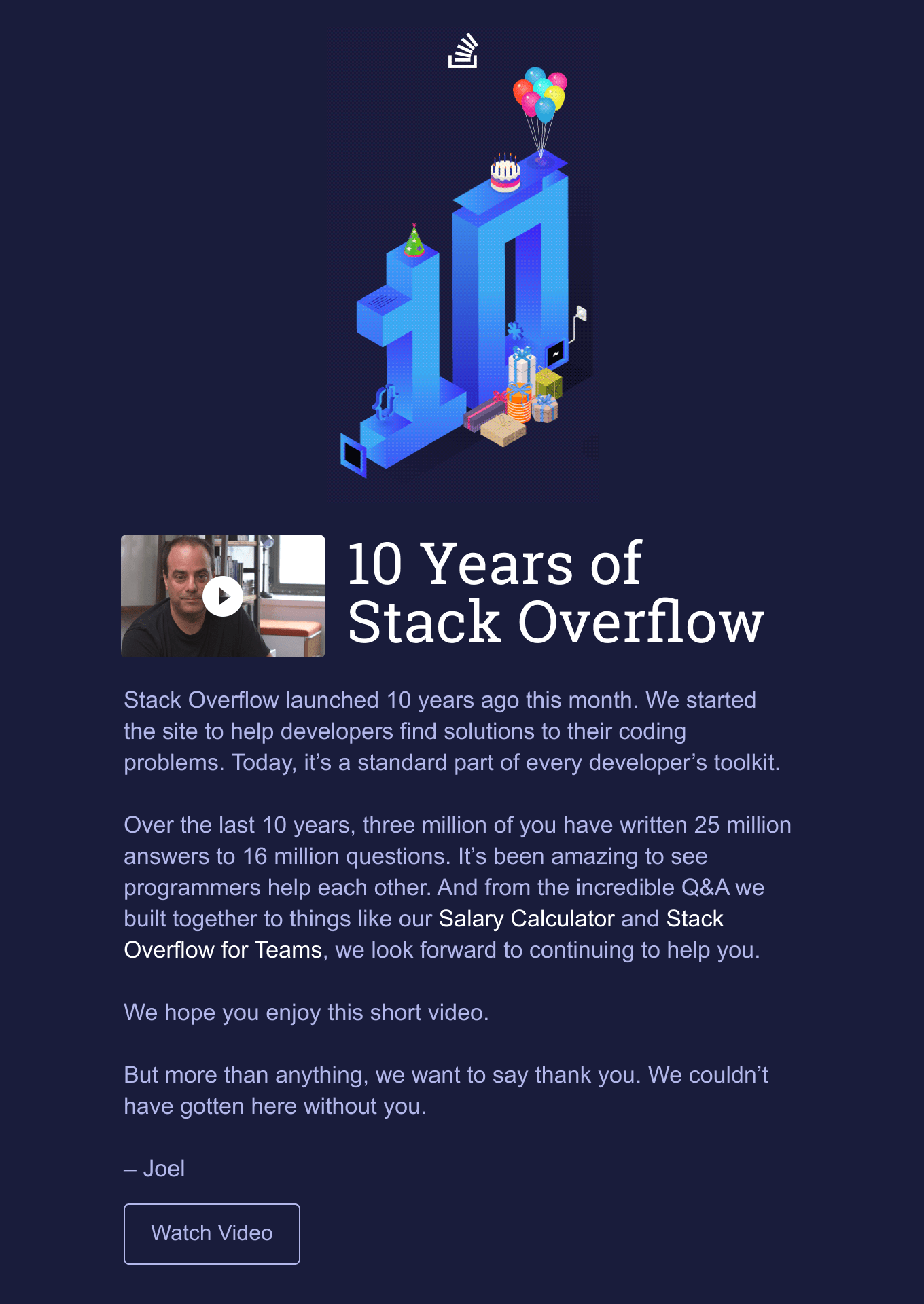 10th anniversary email.